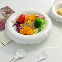 flanging pure white minimalist ceramic western food fruit plate salad dessert bowl cereal bowl breakfast soup bowl salad plates