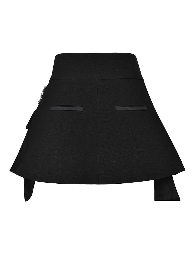Женская юбка с высокой талией черная нестандартная мини-юбка поясом модная