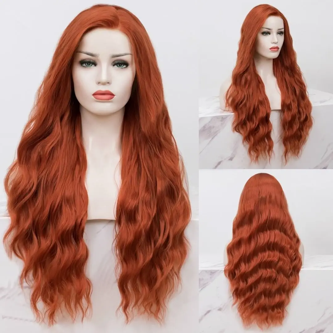 

Charisma Synthetic Lace Front Wig Ginger Wig Natural Hairline Glueless Wigs For Women Long Wavy Hair Cosplay Yellow Wigs
