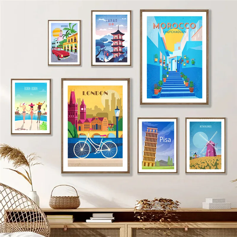 

Pisa Italy Japan Kuta Beach Bali Sydney Hawaii Switzerland France Paris Travel Poster Canvas Painting Wall Art Home Room Decor
