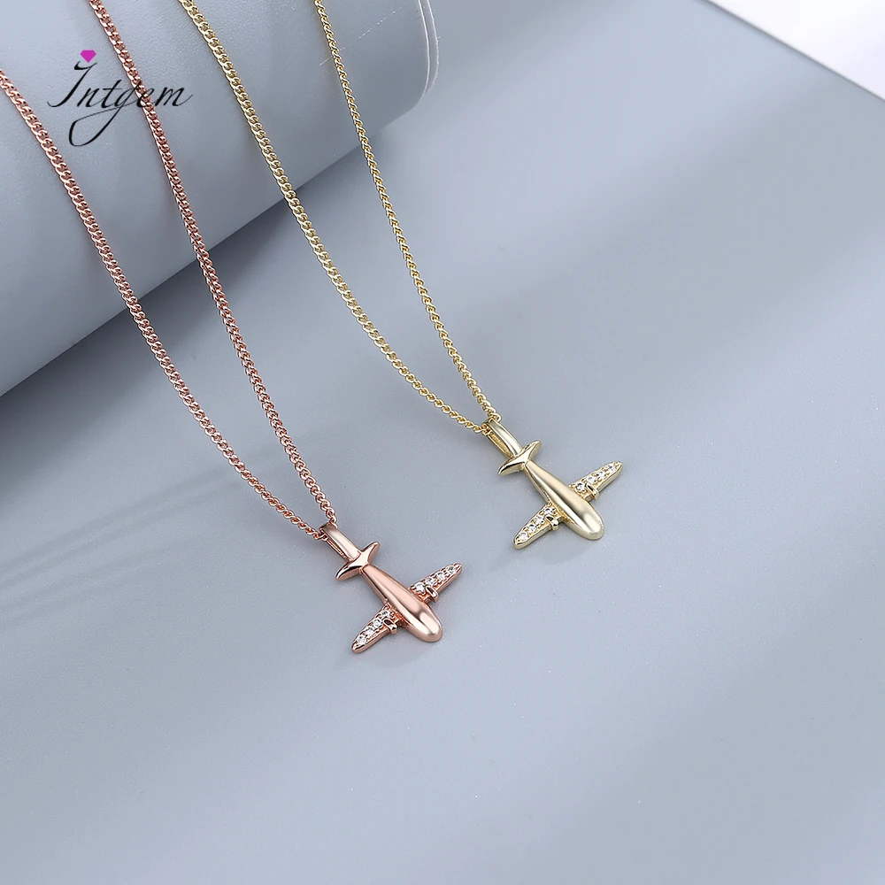 

Sterling Silver Gold Zircon Aircraft Pendan Necklacet Airplane For Women Fashion Handmade Necklace Jewelry