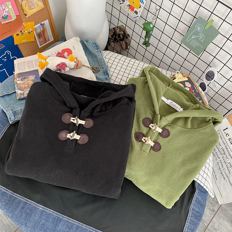 

Hooded Long Sleeve Sweatshirts Loose Casual Sports Retro Solid Color Pullover All-match Trend Tops Fashion Winter Men's Clothes