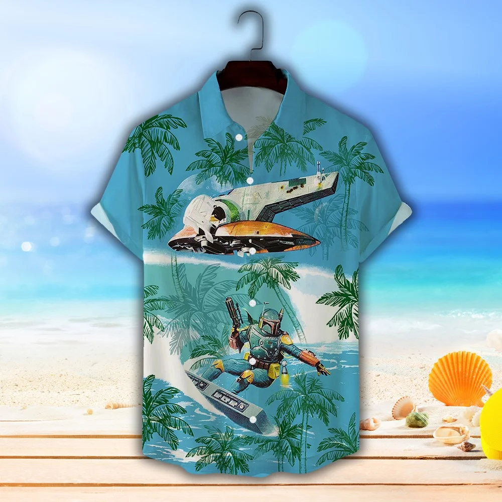 

New Hawaiian Shirts Future Technology Spacecraft Printed Casual Short Sleeve Button Up Shirt for Men Vintage 3D Plus Size