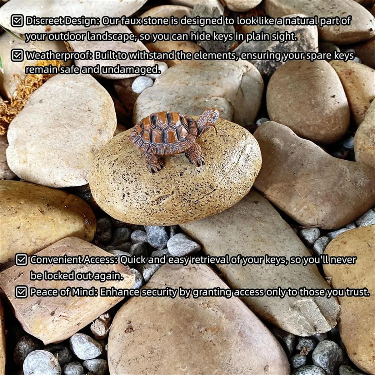 Фото YYg-oFake Rock Hidden Key Box для снаружи — безопасный запасной ключ из смолы для сада или двора (камень и черепаха) №1