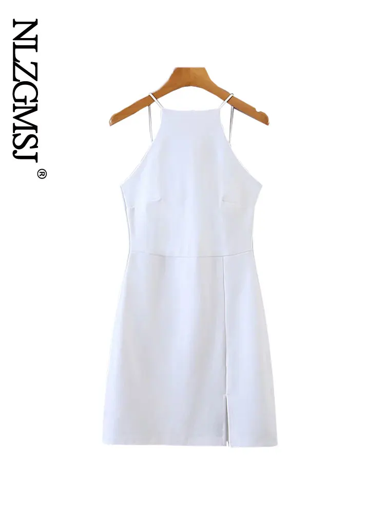 

Женское атласное мини-платье с разрезом спереди и открытой спиной, на молнии