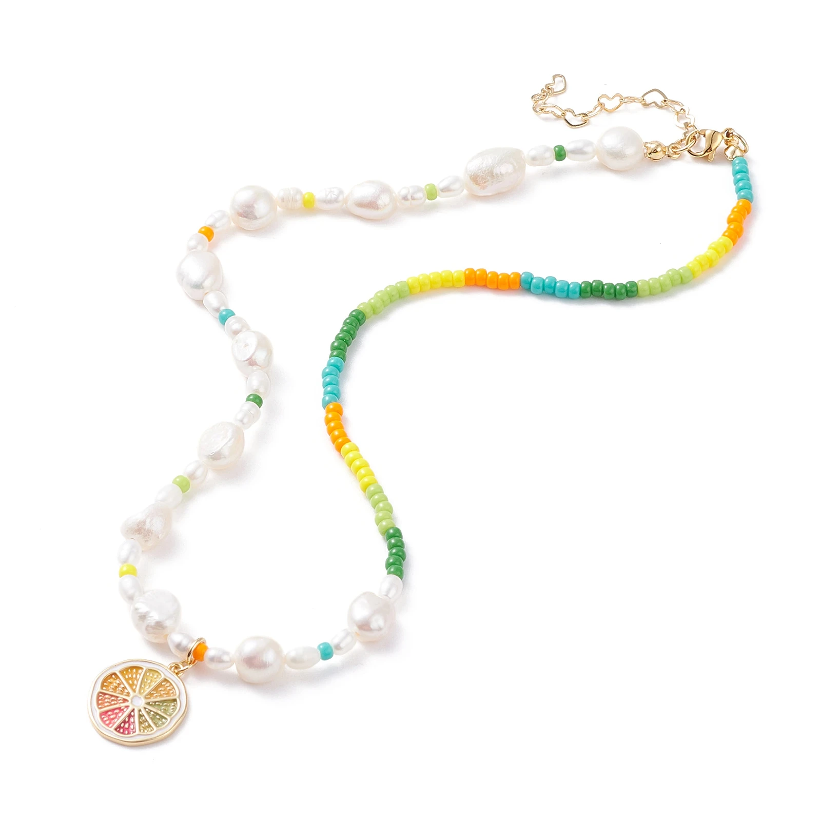

Kissitty 1 Pc Colorful Lemon Slice Enamel Pendant Necklace For Women Glass Natural Pearl Beads Necklace Jewelry Findings Gift