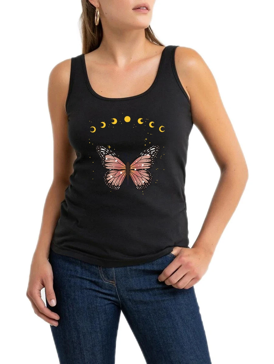 

Vintage Sun Moon Butterfly Printed Sexy Breathable Tank Top Women Streetwear Fashion Personality Sleeveless Tee Fitness Camisole