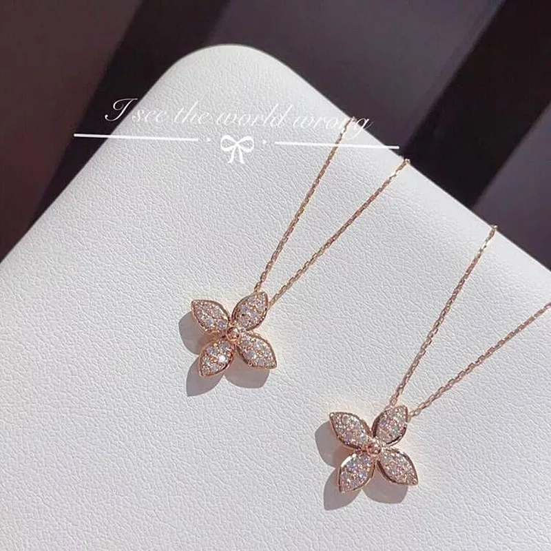 

DODO Rose Gold Color 4 Leafs Lucky Pendants Necklaces For Women Cubic Zirconia Wedding Fashion Jewelry Neck Chain Accessories