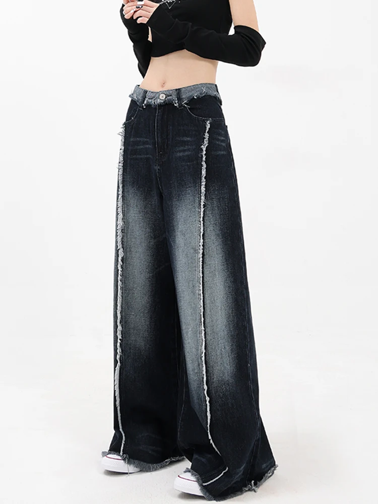 Осенние женские мешковатые брюки с высокой талией черные широкие тонкие