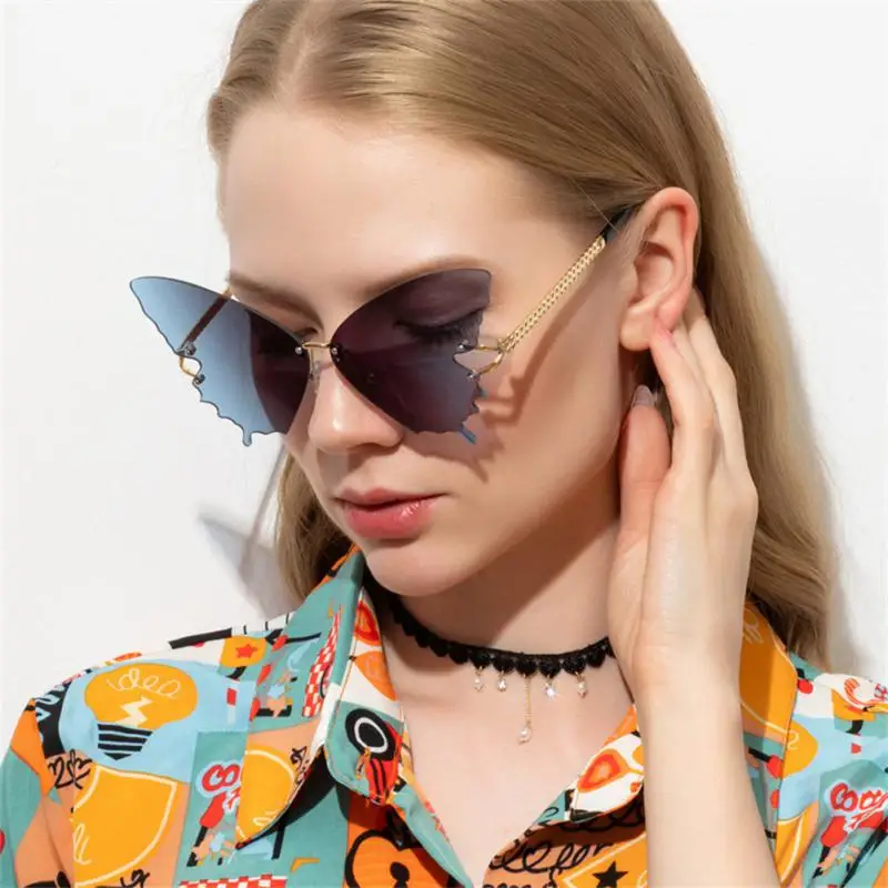 

Brand Design Fashion Butterfly Frame Glasses Frameless Shaped Color Sunglasses Driving Goggle Ocean Flake Eyewear Beach Eyewear