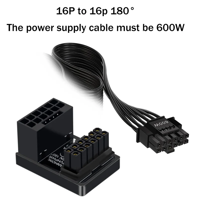 Фото PCIE5.0 графическая карта ATX3.0 источник питания 12VHPWR 12 + 4 16P 600 Вт штекер-гнездо 180 градусов переходник черный №3