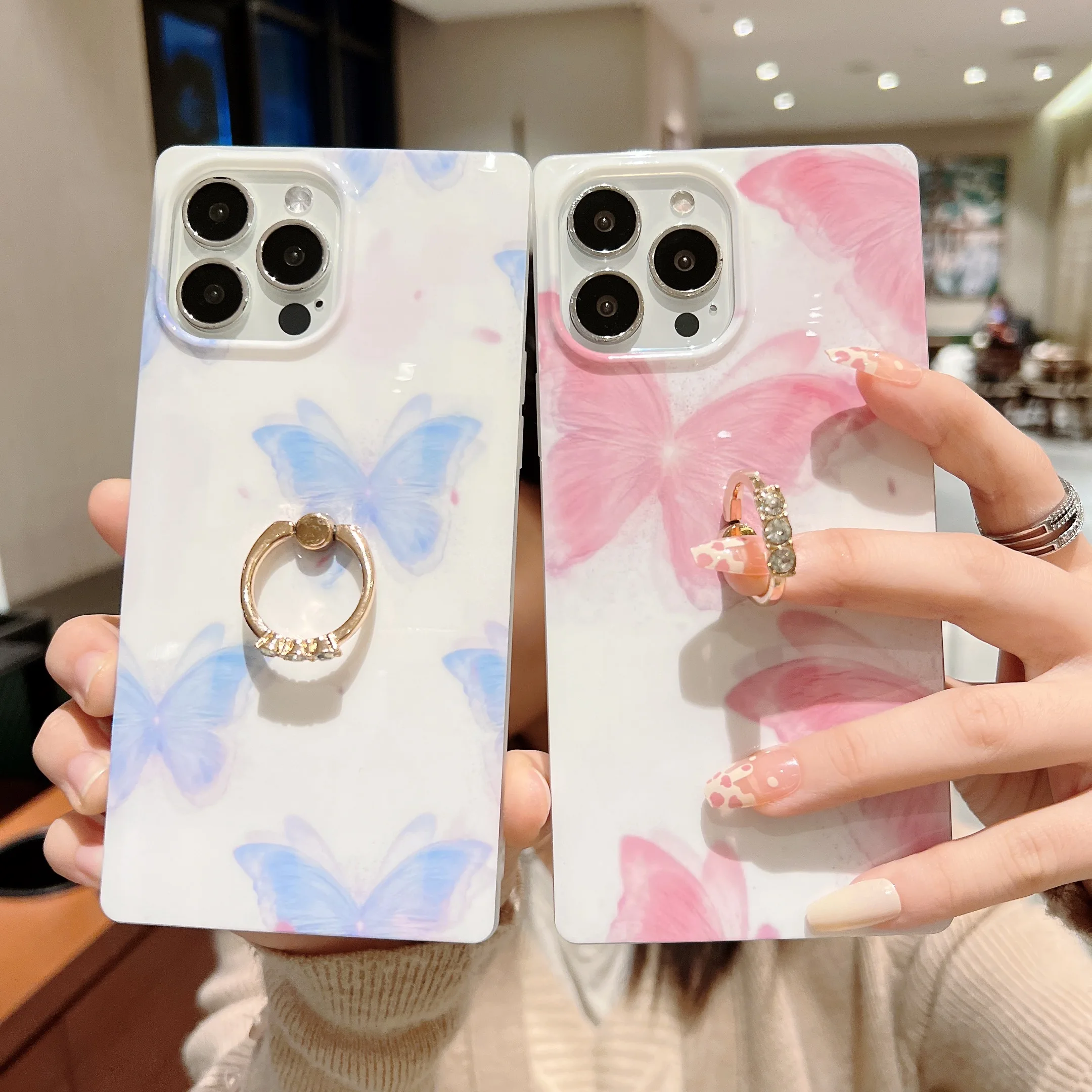 

Kickstand Phone Case on For iPhone 13 12 11 Pro XsMax XR 7 8 Plus SE 2020 Back Cover Soft IMD Butterfly Pattern Protection Shell