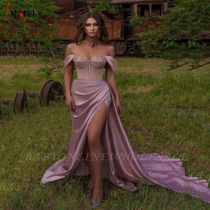 

Vestidos De Gala Mermaid Prom Dresses Beading Satin Strapless Women Evening Dresses Prom Party Gown Robe Party Dresses