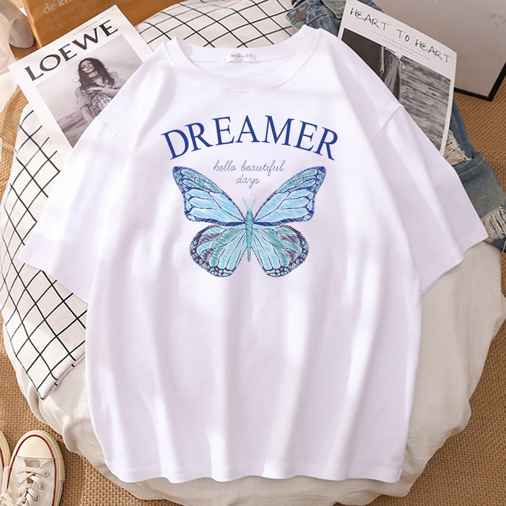 

Women T-shirt Ice Green Butterfly Printing Oversized T-shirt Female Casual O-Neck Tops Tee Hip Hop Short Sleeve Tees Shirts