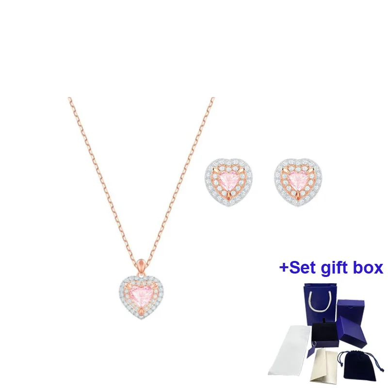 

SWA Fashion Novelty High Quality Jewelry Pink Heart Necklace Stud Earrings Set Fashion Women Jewelry, Free Shipping
