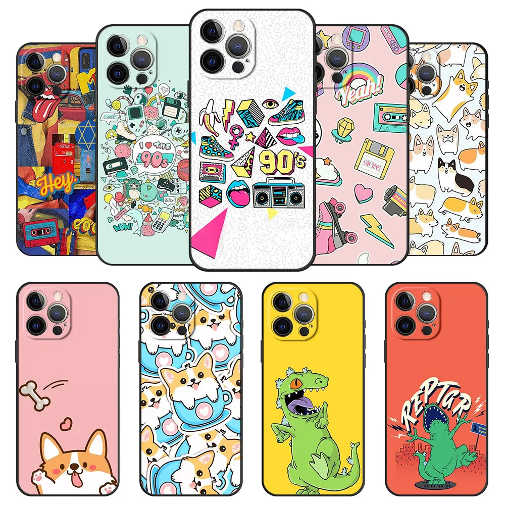 

Full Thin Case for Apple iPhone XR 7 XS 8 Plus 11 12 13 Pro Max SE 6plus 8p 2022 2020 6S Black Cell Funny Dog Crocodile 90s