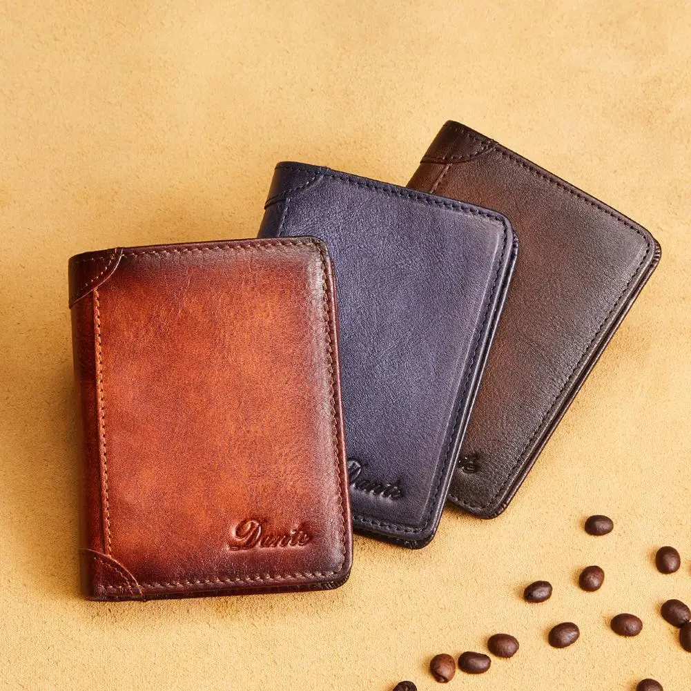 

Кожаные кошельки для мужчин B1P7, винтажный тонкий короткий многофункциональный держатель для удостоверения личности, кредитных карт, качественный чехол с защитой Rfid
