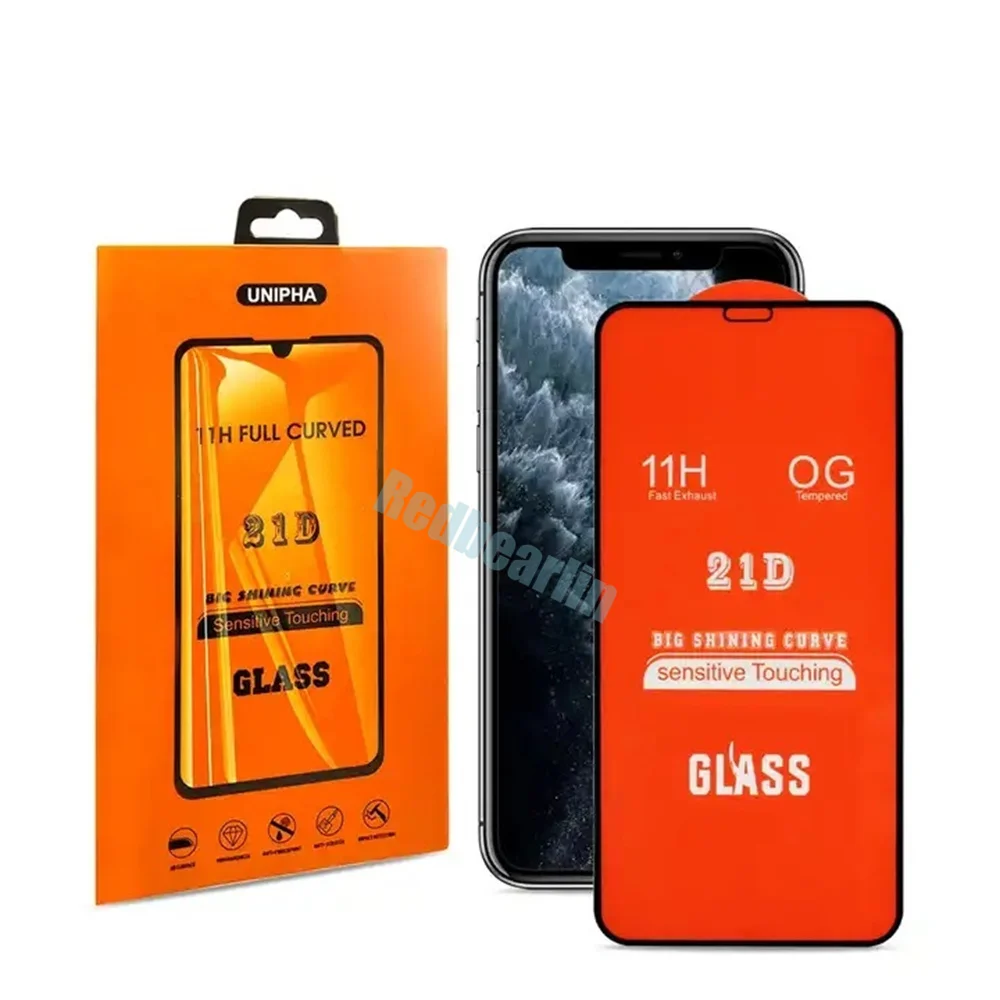 50pcs 21D Tempered Glass Full Cover Curved Screen Protector For iPhone 11 12 13 14 Pro Max 6 7 8 Plus X XR Xs Max