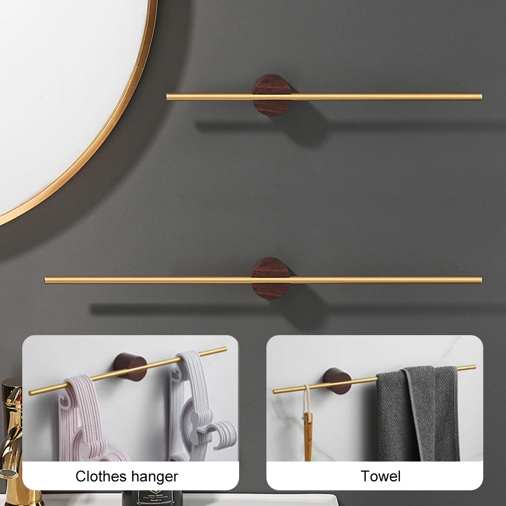 

40cm/50cm Bathroom Self-adhesive Towel Rack Holder Wall Mounted Towel Shelf Aluminum Alloy Bracket Kitchen Bathroom Organization