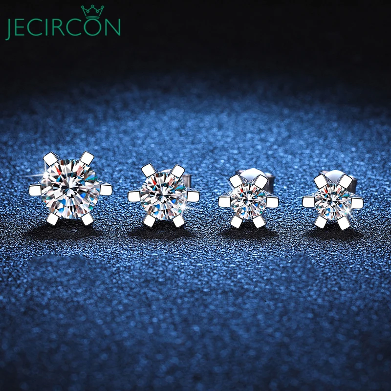 

JECIRCON Moissanite Earrings for Women 925 Sterling Silver Full Diamond Classic 6-claw Studs 0.5/1/2ct Simple Moissanite Jewelry