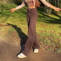 indie aesthetics high waist wide leg brown jeans streetwear denim baggy pants 90s fashion straight trousers spring