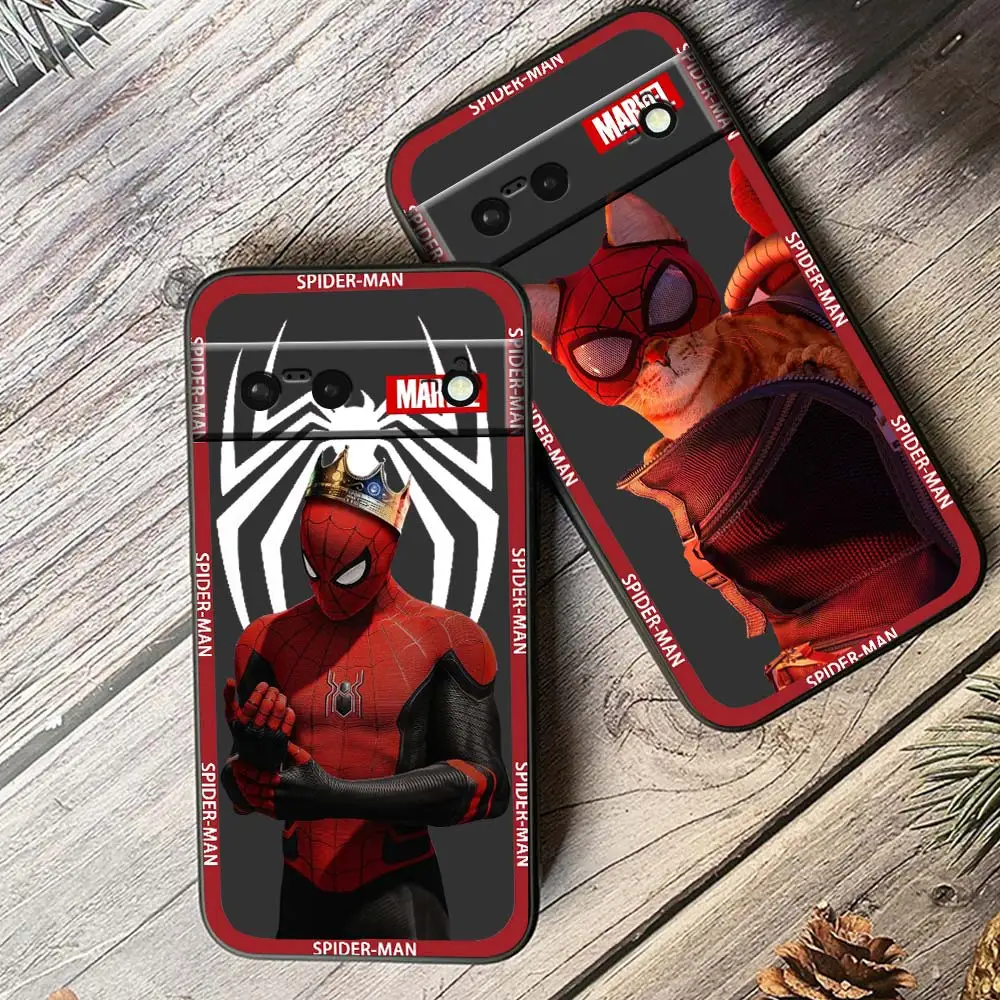 

Marvel Avengers SpiderMan Phone Case For Google Pixel 8 7 6 Pro 6A 5A 5 4 4A XL 5G Black Shell Soft TPU Cover Fundas Capa