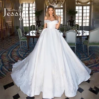 luxury wedding dress matte satin with embroidery ball gown train boat neck sleeveless bridal gowns zipper robes de mari%c3%a9e princ