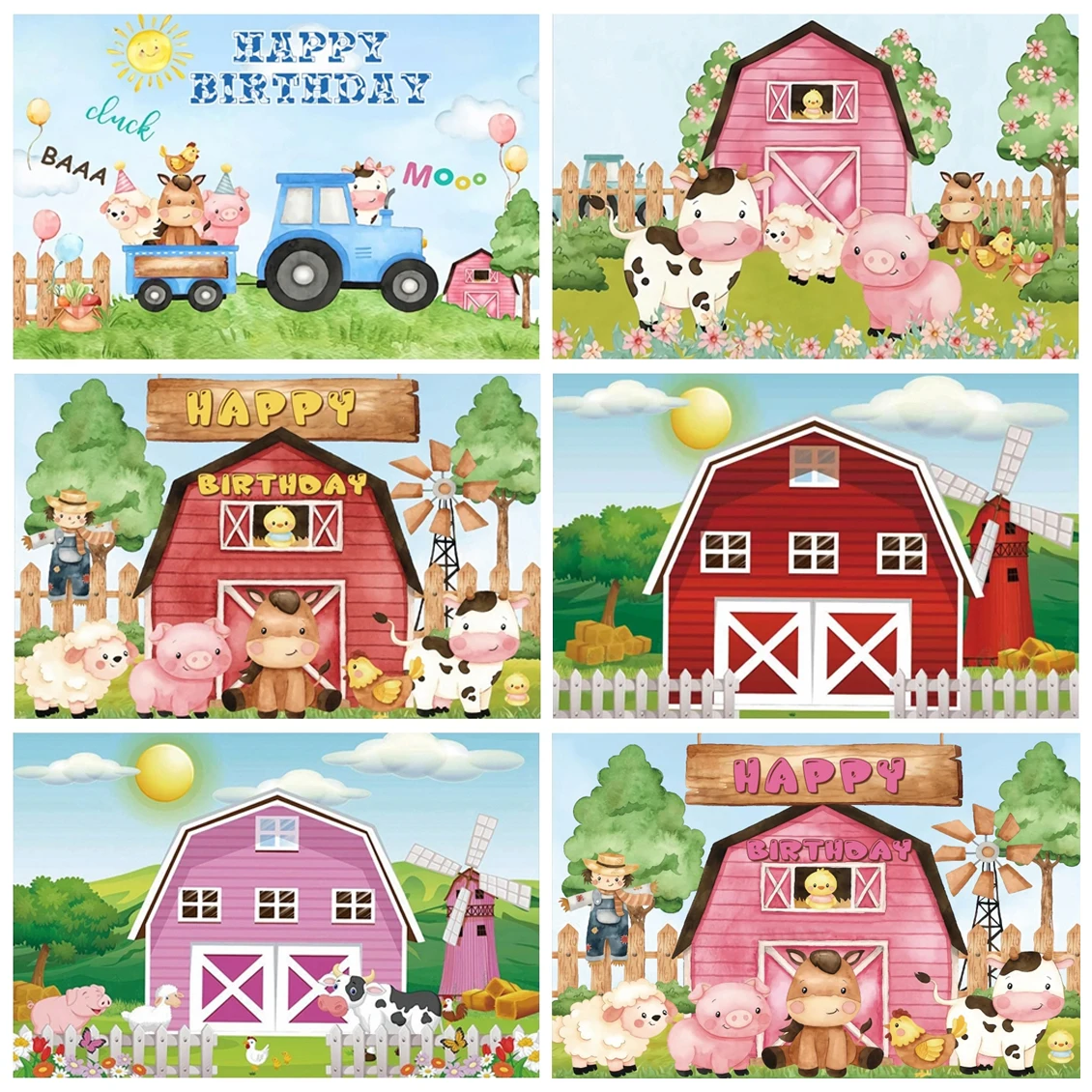 Cartoon Farm Animals Theme Photography Backdrop Children Baby Shower Birthday Party Decor Photographic Background Photo Studio