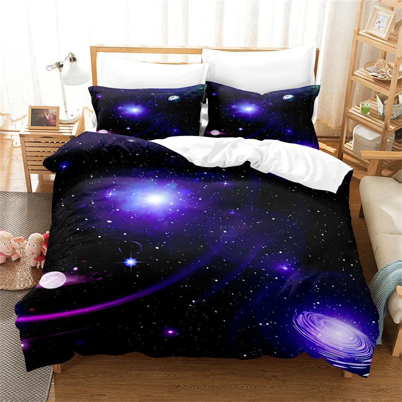 

Космическое звездное небо, постельное белье с цифровой печатью для спальни, из трех предметов, мягкий пододеяльник, модный Удобный пододеял...