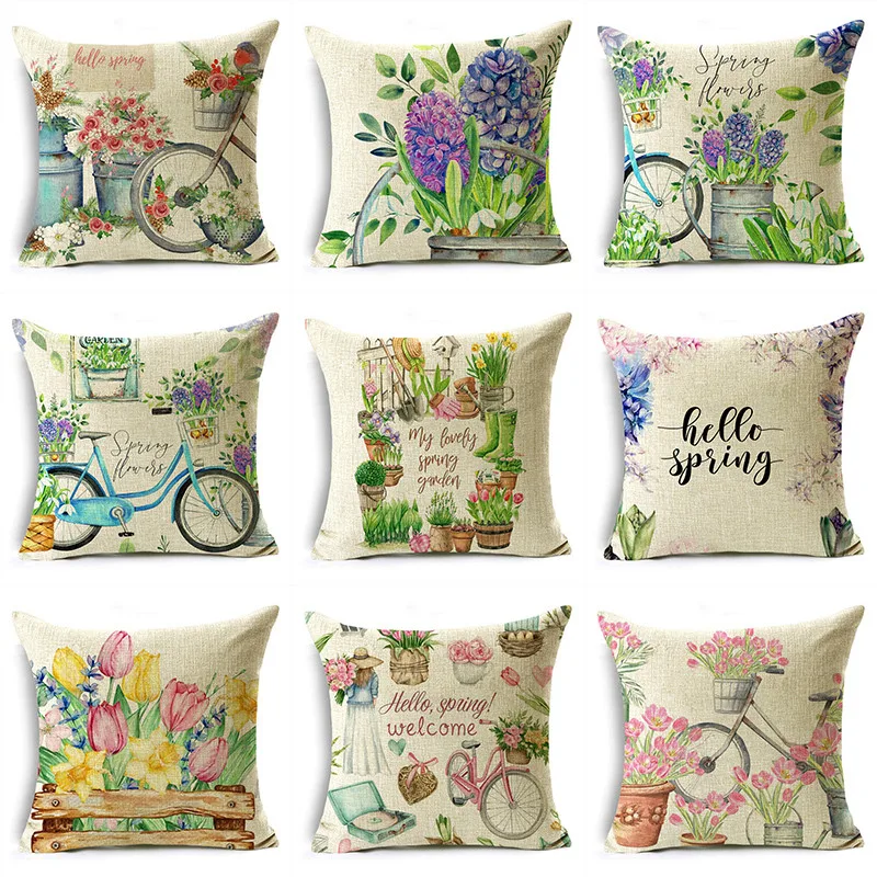 MRL весенние цветы и растения свежие в горшке наволочка теплый домашний декор