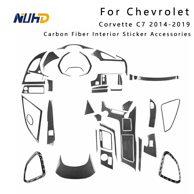 

Автомобильные наклейки из углеродного волокна для Chevrolet Corvette C7 2014-2019, полный набор различных частей, аксессуары для интерьера