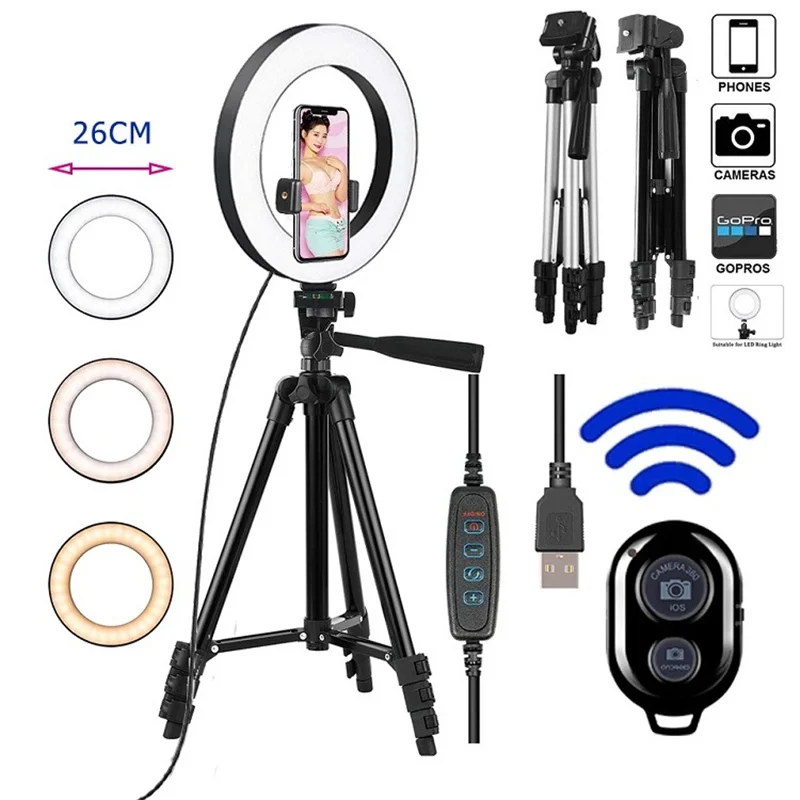 

26cm Photo Ringlight Led Selfie Ring Lights Phone Flashes BT Remote Lamp Photography Lighting Tripod Holder Youtube Video