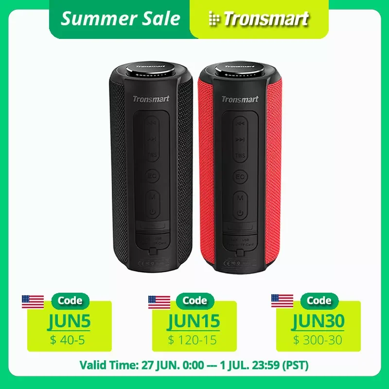 

Bluetooth колонка Tronsmart T6 Plus, 40 Вт, переносная колонка с насыщенными басами, звуковая панель с водонепроницаемостью IPX6, внешний аккумулятор, функ...