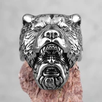 nordic viking bear warrior stainless steel mens rings punk hip hop vintage for male boyfriend jewelry creativity gift wholesale