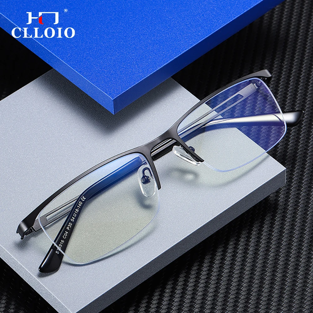 CLLOIO Men Business Blue Light Blocking Half Frame Glasses Classic Men Business Eyeglasses Opticail Prescription Eyewear Frame