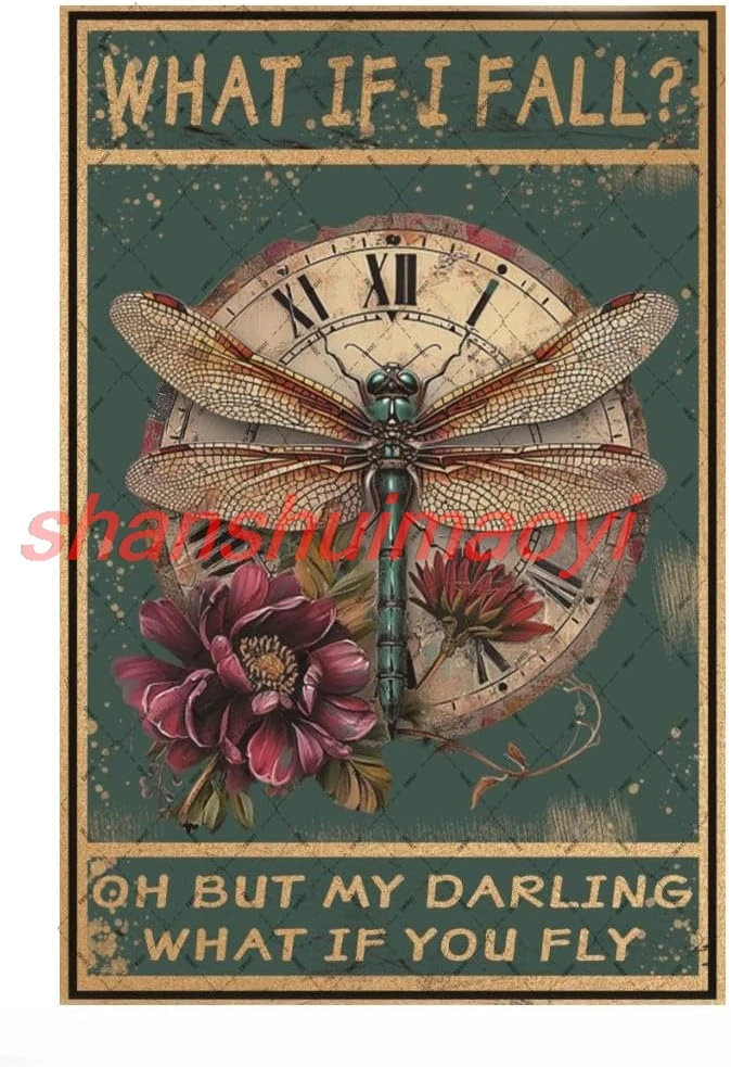 EMOHAT What If I Fall Dragonfly Hippie Boho Art Tin Signs Настенный декор Металлическая вывеска