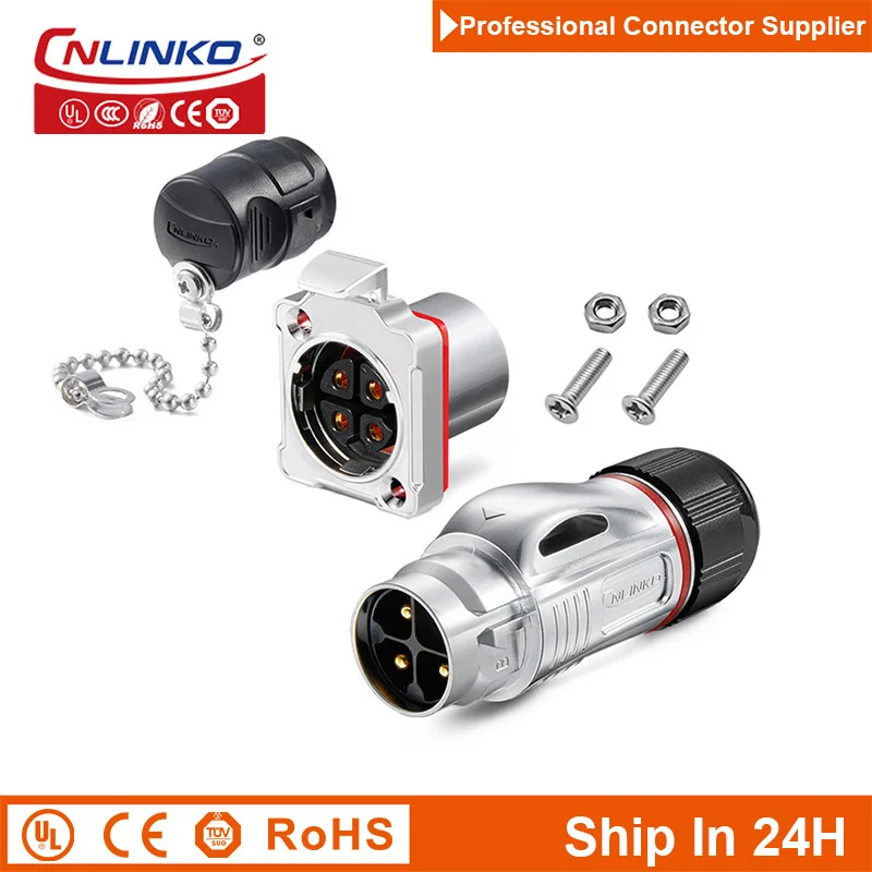 

Cnlinko BD24 Aviation M24 Male Plug Panel Receptacle 4Pin Industrial Circular Power Connector for Solar PV UAV LED Motor Vehicle