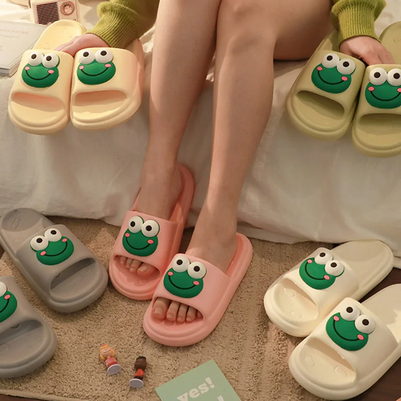 Platform Lovely Frog Shape Design Slippers Women Summer Slides Non-Slip Sandals Bathroom Couple 2023 New Fashion Men Shoes
