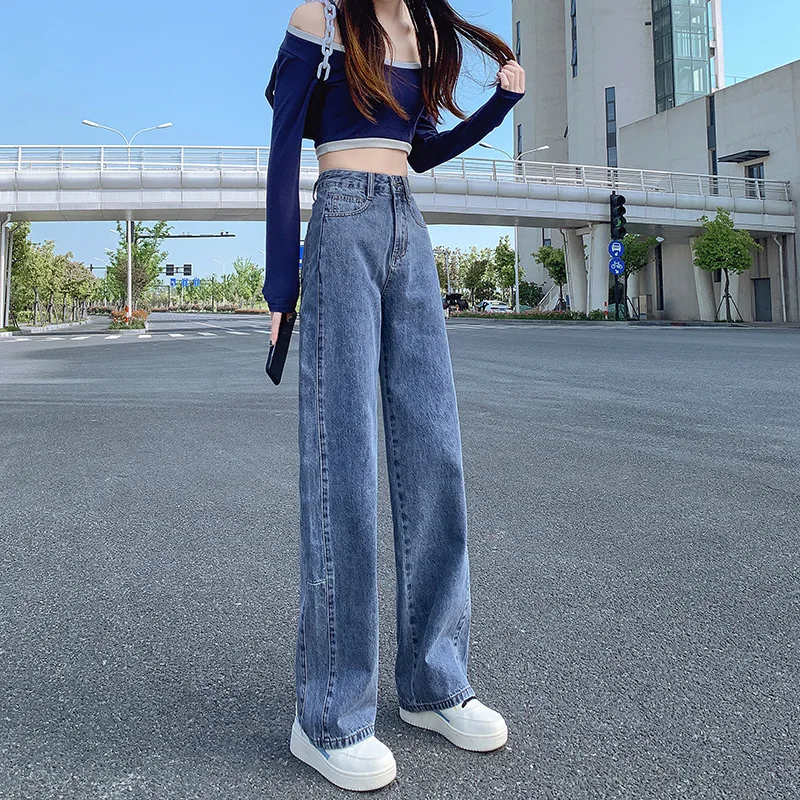 

Harajuku Streetwear Retro Fashion Summer Women High Waist Jeans Loose Wide Leg Straight Loose Denim Trousers Y2K Baggy Pants