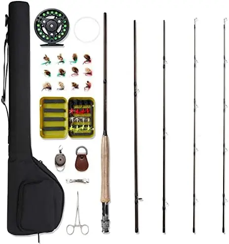 

Fly Fishing Rod and Reel Combo 4-Piece Fly Fishing Rod 5wt Aluminum Fly Reel 28 Pieces Flies Kit with Free Rod Tip,Backing,and C