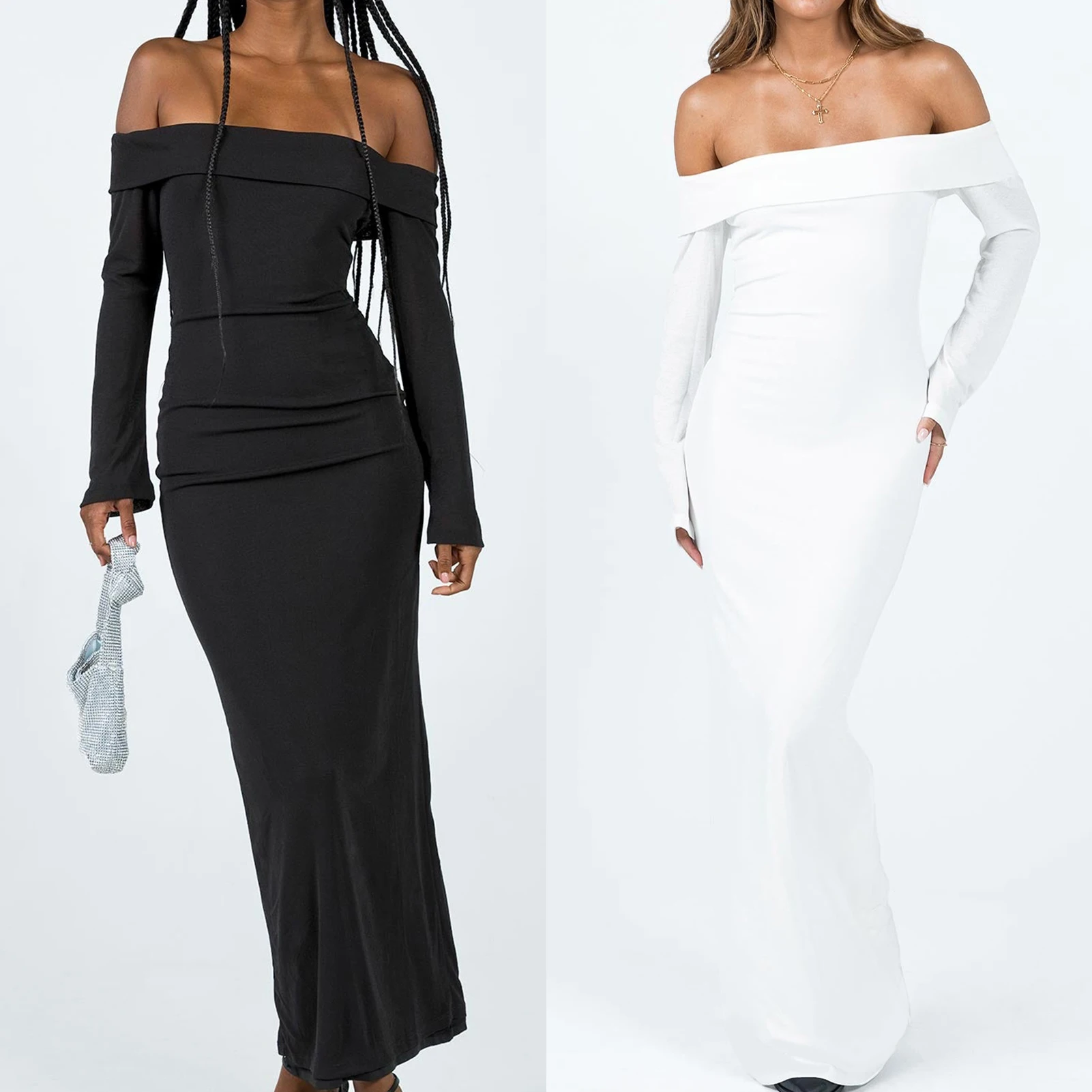 

Женское платье с воротником-лодочкой, шикарное Элегантное Длинное платье, облегающее платье макси без рукавов, облегающее однотонное вечернее Деловое платье