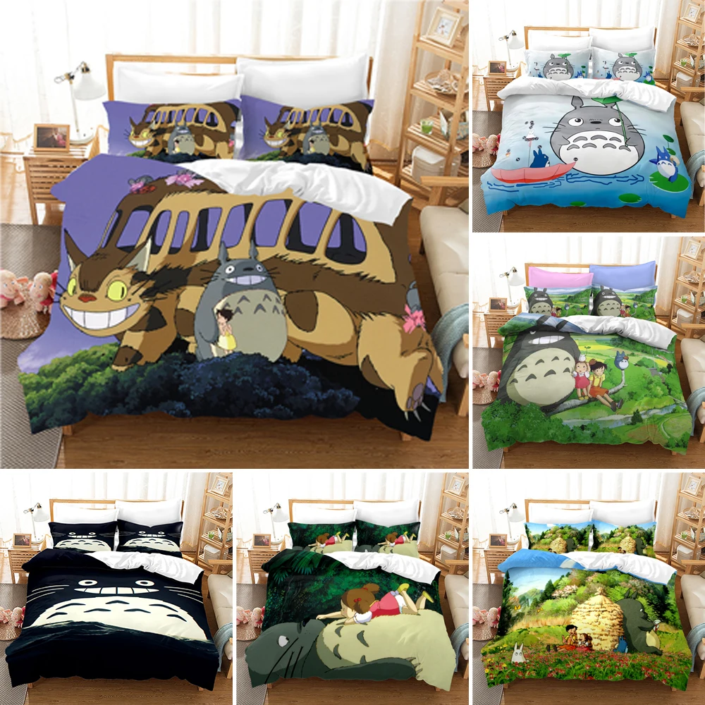 

Cartoon Anime Polyester Comforter Cover Queen King Size My Neighbor Totoro Bedding Set For Boys Teens Bedroom Bedclothes 2/3Pcs