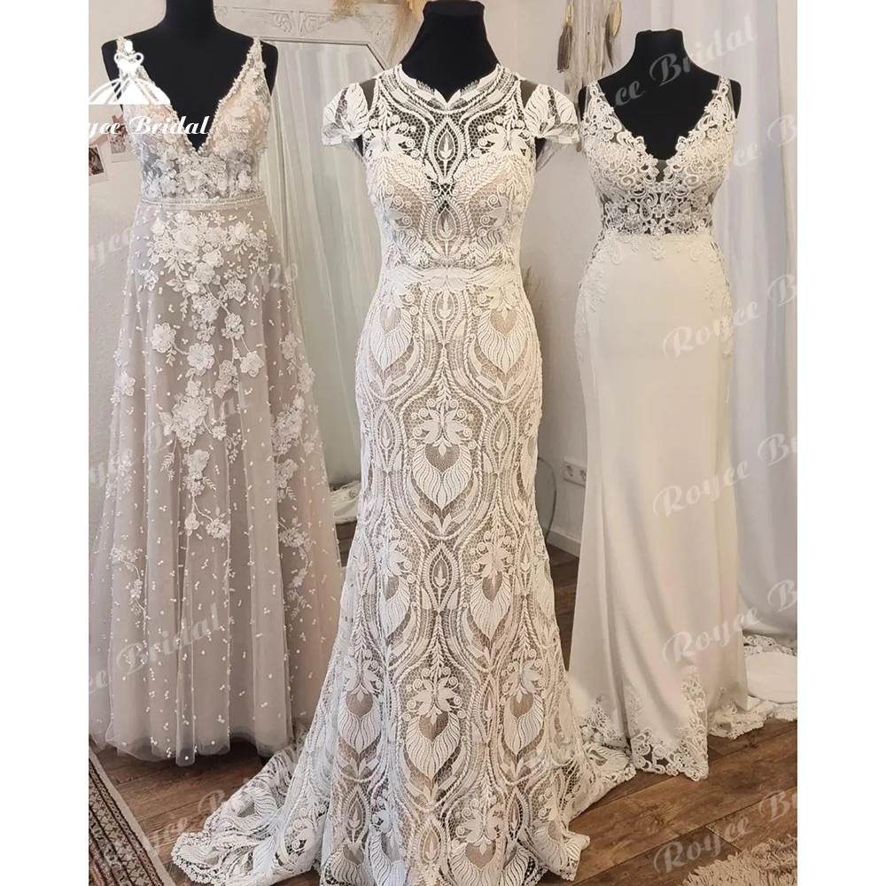 Кружевное свадебное платье Roycebridal в стиле бохо с юбкой-годе рукавами-накидками 2024