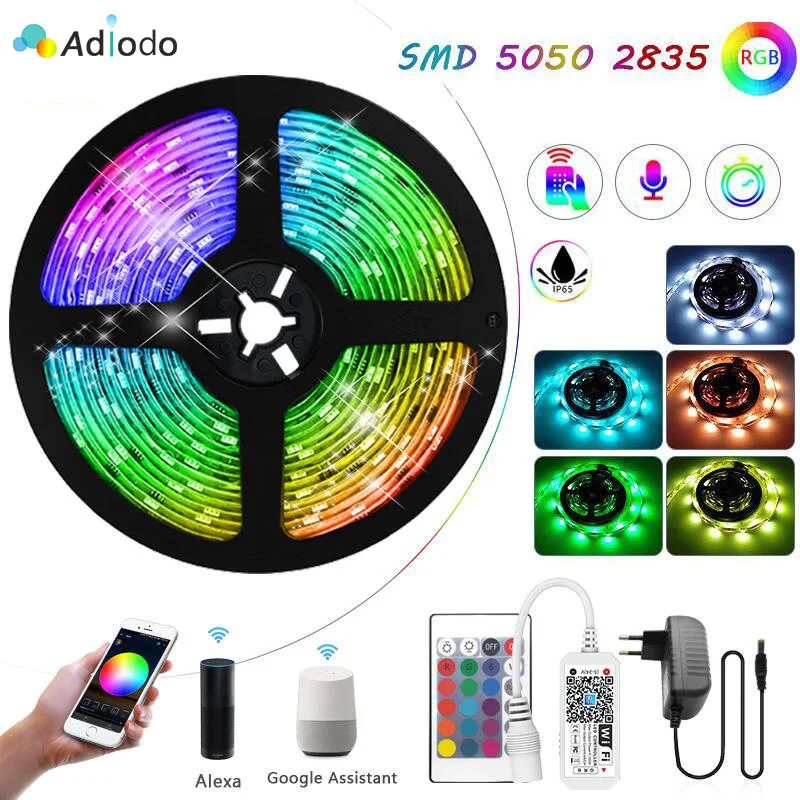 

RGB LED Strip Lights 5050 2835 5M 10M 15M SMD Wifi Flexible DC12V Room Decoration Compatible With Alexa Google Christmas Lights