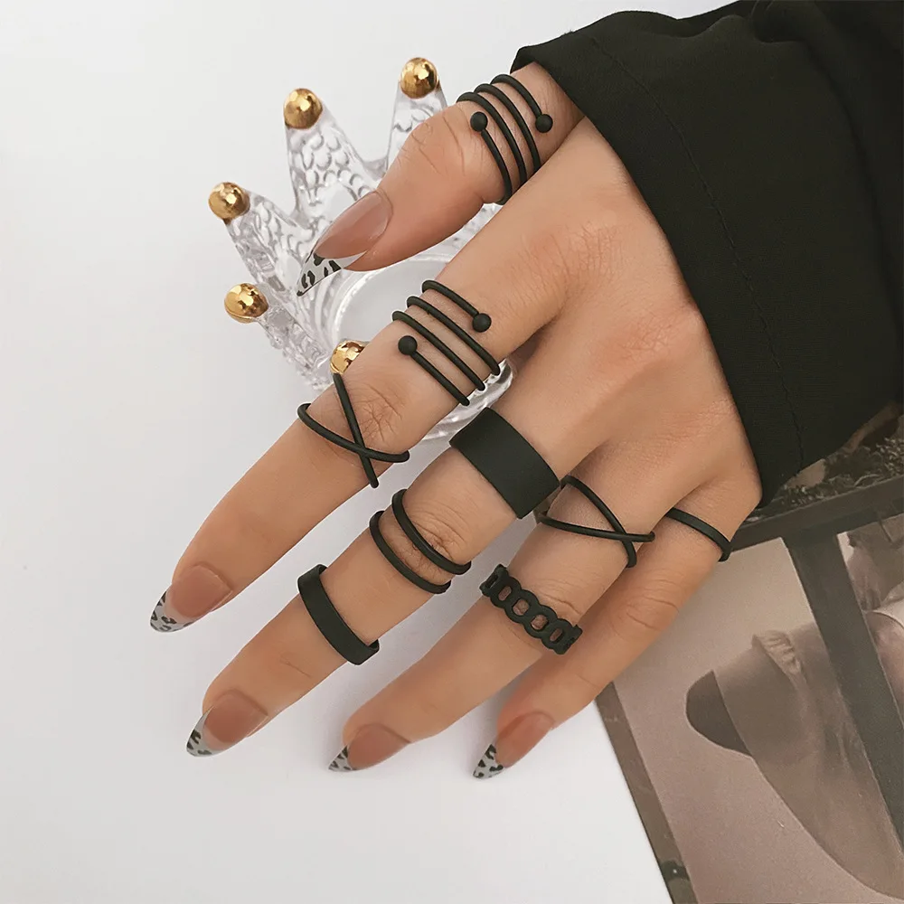 

9Pcs Punk Simple Cross Adjustable Set Of Rings For Women Man Couple Girls Vintage Paired Ring Jewelry Party Gift 2022 Trend New