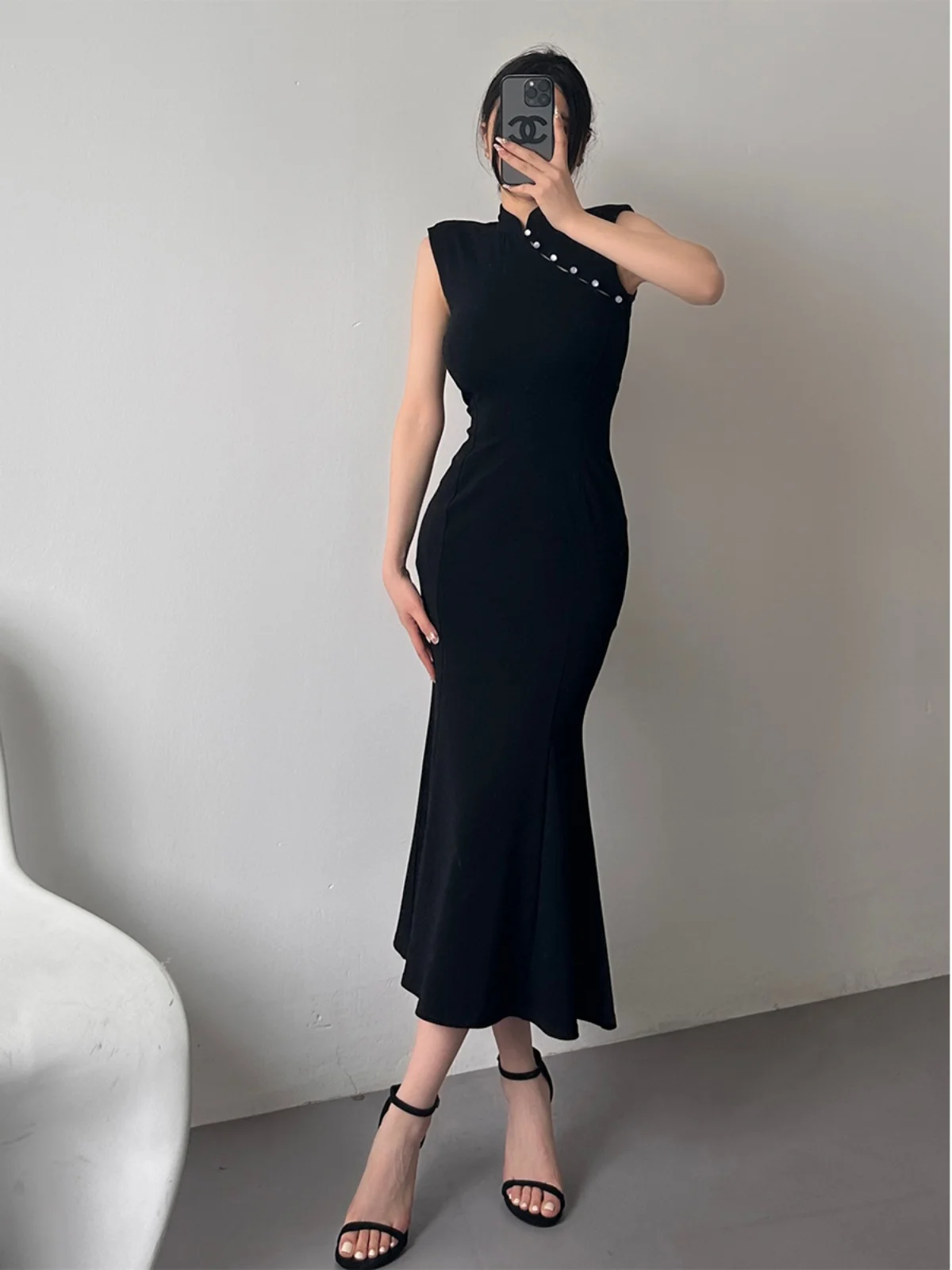 Элегантное новое китайское платье Ципао с рыбьим хвостом и пуговицами женская