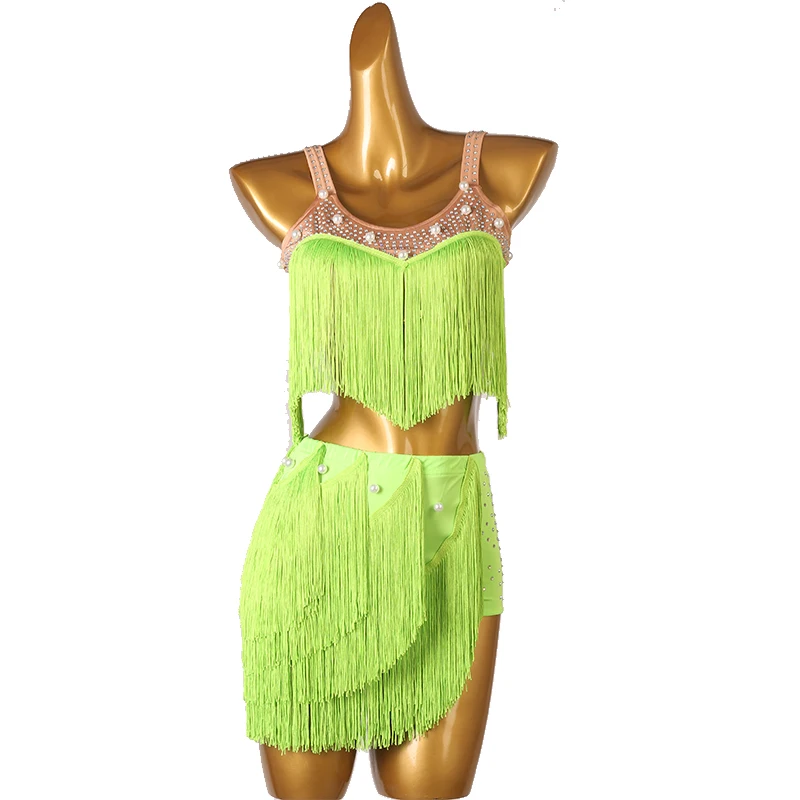 

Latin Dance Dress Training Dress Women's Irregular Thick Tassel Chacha Tango Dance Dress Adult Stage Performance Dress