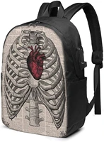 heart ribs skeleton business laptop school bookbag travel backpack with usb charging port headphone port fit 17 in
