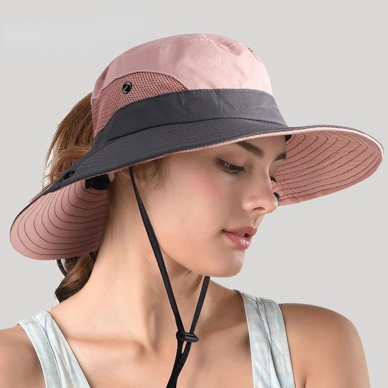 

Safari Sun Hats for Women Summer Hat Wide Brim UV UPF Protection Ponytail Outdoor Fishing Hiking Hat for Female 2022