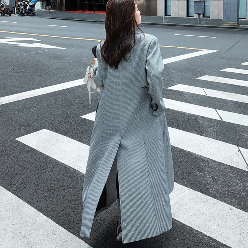 Женская ветровка в клетку Qianniao весна-осень 2023 модное пальто Двубортный